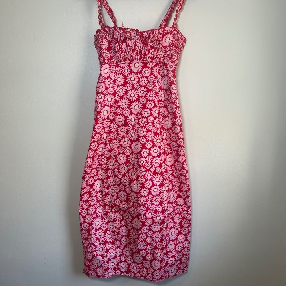 NWT Free People Tomato Daisy Midi Dress Womens Size S Red Pink Floral Smocked